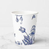 Blauw en wit  bloempapier kopjes papieren bekers (Achterkant)