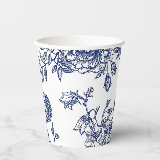 Blauw en wit bloempapier kopjes papieren bekers (Voorkant)
