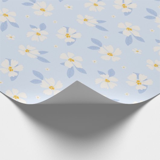 Blauw- en wit bloempatroon cadeaupapier (Hoek)