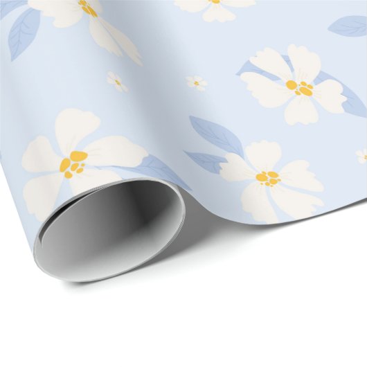 Blauw- en wit bloempatroon cadeaupapier (Rol Hoek)