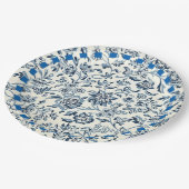  blauw en wit bloempatroon papieren bordje (Gekanteld)