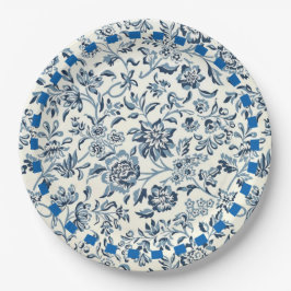  blauw en wit bloempatroon papieren bordje