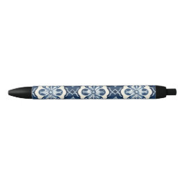Blauw en wit bloempatroon zwarte inkt pen