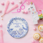 Blauw en wit bloempot met vogels papieren bordje (Feest)