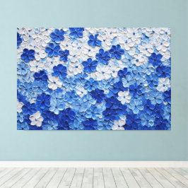 Blauw en Wit Bloemschilderij met Impasto – Abstrac Canvas Afdruk