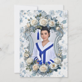 Blauw en Wit Bloemstuk Foto Afstudeeruitnodiging Kaart