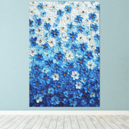 Blauw en wit bloemverloop Abstracte Wandkunst Canvas Afdruk