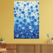 Blauw en wit bloemverloop Abstracte Wandkunst Canvas Afdruk (Insitu (Woonkamer))