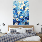 Blauw en Wit Bloemverloop Abstracte Wandkunst Canvas Afdruk (Insitu (Slaapkamer))