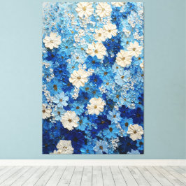 Blauw en Wit Bloemverloop Abstracte Wandkunst Canvas Afdruk