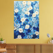 Blauw en Wit Bloemverloop Abstracte Wandkunst Canvas Afdruk (Insitu (Woonkamer))