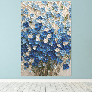 Blauw en Wit Boeket Bloemstuk Abstracte Wandkunst Canvas Afdruk