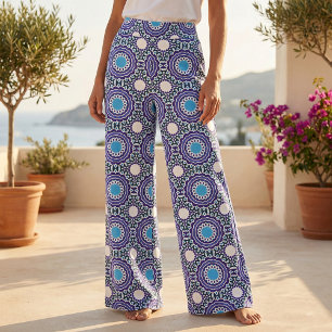 Blauw en wit bohemiaans mozaïekpatroon stof