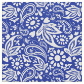 Blauw en wit Boho Paisley Patroon Stof (Close Up)