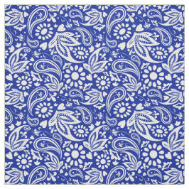 Blauw en wit Boho Paisley Patroon Stof