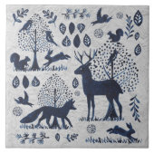 blauw en wit bos Dier Fox Rabbit Ce Tegeltje (Voorkant)