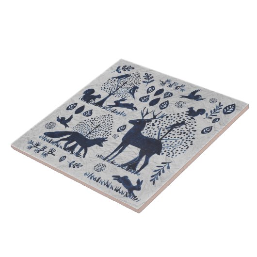 blauw en wit bos Dier Fox Rabbit Ce Tegeltje (Zijkant)