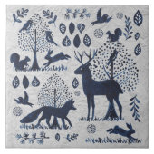  blauw en wit bos Dier Fox Rabbit Tegeltje (Voorkant)
