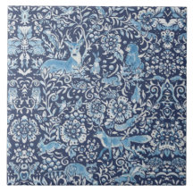 Blauw en wit bos Dieren Fox Rabbit Floral