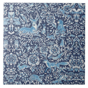Blauw en wit bos Dieren Fox Rabbit Floral Tegeltje