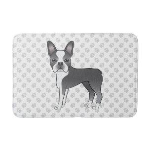 Blauw en wit Boston Terrier Cartoon hond & poten Badmat