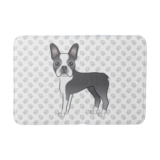 Blauw en wit Boston Terrier Cartoon hond & poten Badmat (Voorkant)