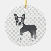 Blauw en wit Boston Terrier Cartoon hond & poten Keramisch Ornament (Voorkant)