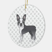 Blauw en wit Boston Terrier Cartoon hond & poten Keramisch Ornament (Links)