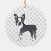 Blauw en wit Boston Terrier Cartoon hond & poten Keramisch Ornament (Achterkant)