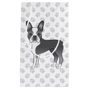 Blauw en wit Boston Terrier Cartoon hond & poten Klein Cadeauzakje