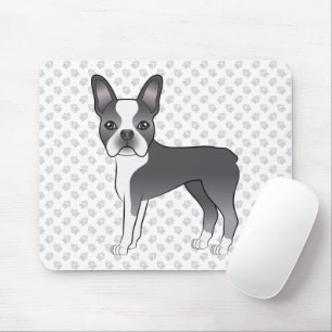 Blauw en wit Boston Terrier Cartoon hond & poten Muismat