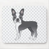 Blauw en wit Boston Terrier Cartoon hond & poten Muismat (Voorkant)