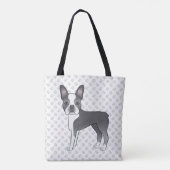 Blauw en wit Boston Terrier Cartoon hond & poten Tote Bag (Achterkant)