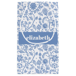 Blauw en Wit Botanisch Bloemmotief Met Aangepaste  Klein Cadeauzakje