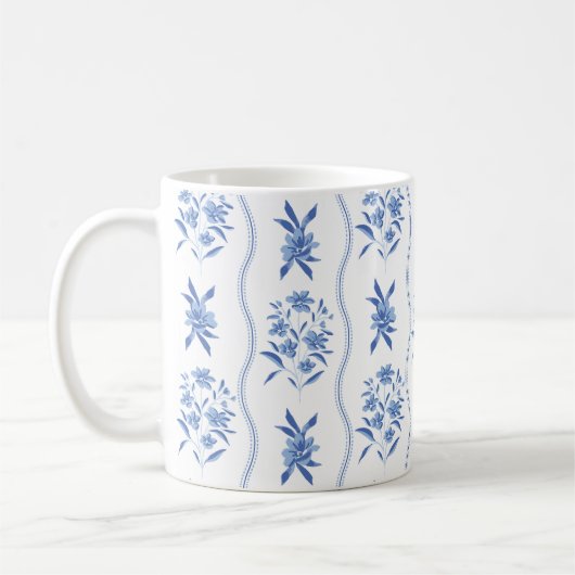 Blauw en wit botanisch mok (Links)