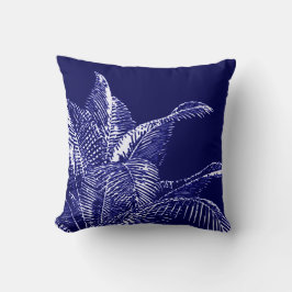 Blauw en wit botanisch | Tropische palm Kussen