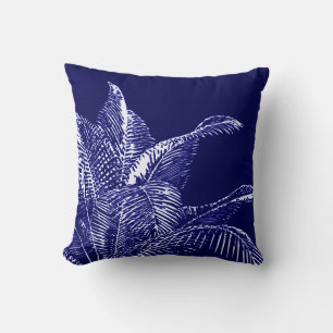 Blauw en wit botanisch   Tropische palm Kussen
