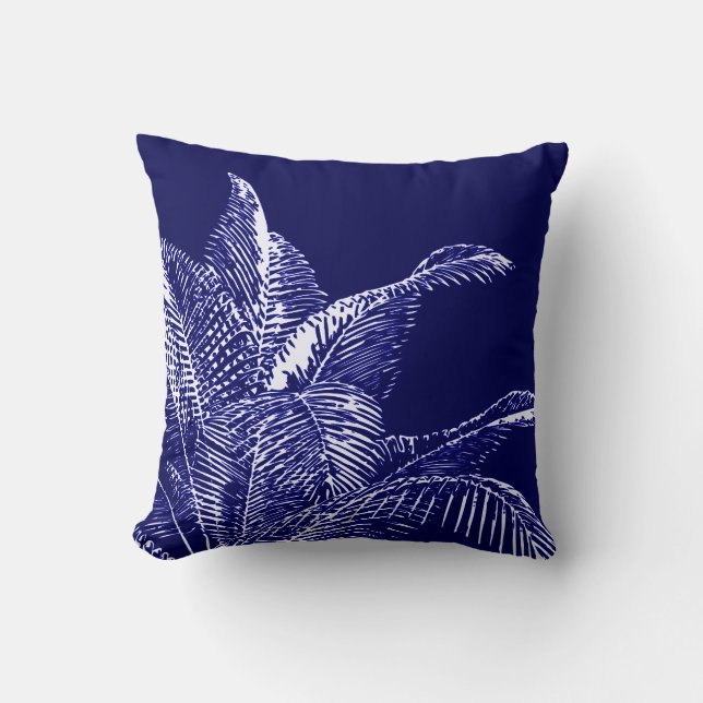 Blauw en wit botanisch | Tropische palm Kussen (Voorkant)