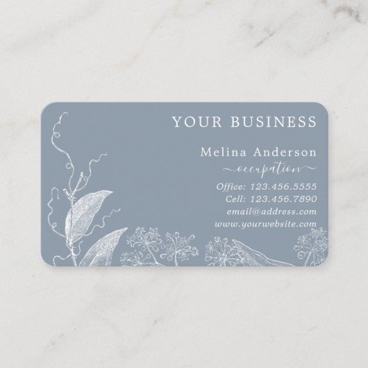 Blauw en wit botanisch Visitekaartje (Voorkant)