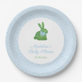 Blauw en wit Boxwood Bunny Boy Baby shower Party Papieren Bordje (Voorkant)
