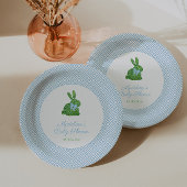 Blauw en wit Boxwood Bunny Boy Baby shower Party Papieren Bordje
