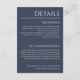 Blauw en wit-bruiloft details- informatiekaartje