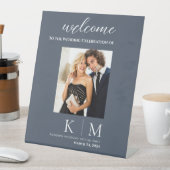 Blauw en Wit-Bruiloft Foto Welkomstbord Reclamebord Met Voetstuk (Insitu)