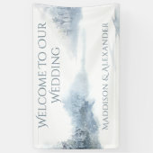 Blauw en wit bruiloft receptie spandoek (Verticaal)