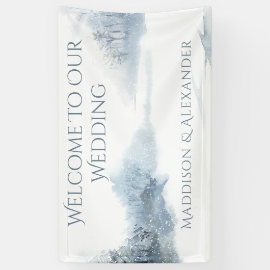 Blauw en wit bruiloft receptie spandoek (Verticaal)