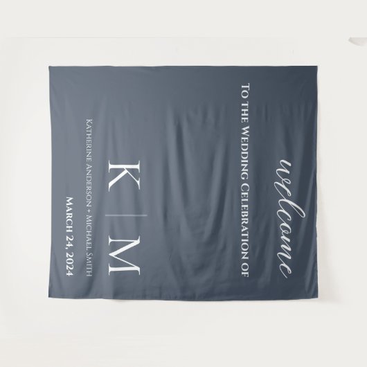 Blauw en Wit-Bruiloft- Wandkleed (Voorkant (horizontaal))