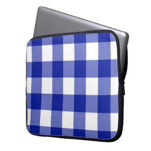 Blauw en wit buffelplaid laptop sleeve