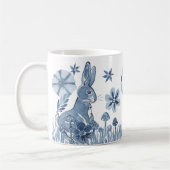 Blauw en wit bunny Flowers Monogram Paaskonijn Koffiemok (Links)