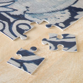 Blauw en wit Bunny Rabbit en Flowers Monochrome Legpuzzel (Zijkant)