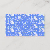Blauw en wit bunny Rabbit Monogram Patroon Visitekaartje (Achterkant)